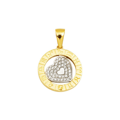 14K Yellow Gold Heart Zodiac Cubic Zirconia Pendant