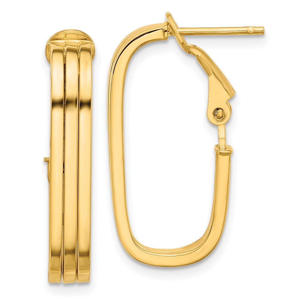 14K Yellow Gold 4.4x25mm Polished Oval Omega Back Tube Hoop Earrings