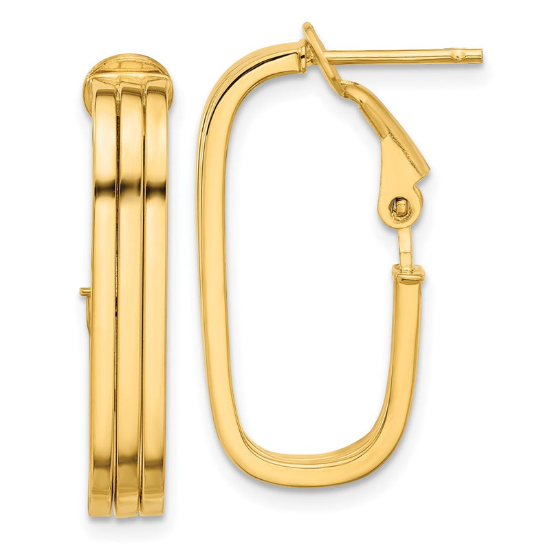 14K Yellow Gold 4.4x25mm Polished Oval Omega Back Tube Hoop Earrings