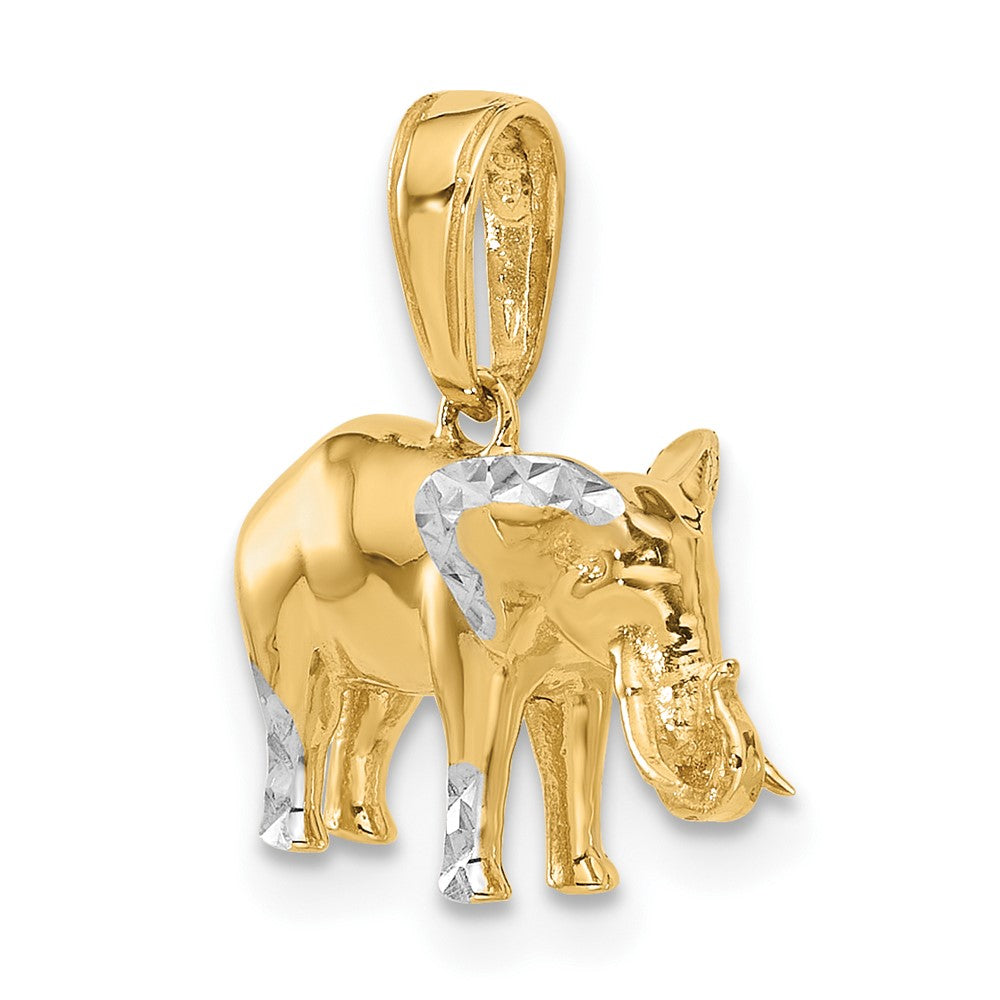 14K Yellow Gold and Rhodium Diamond-cut 3-D Elephant Pendant