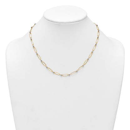 14K Two-Tone Gold Two-tone Polished Paperclip Links and Faceted Beads 18 Inch Necklace