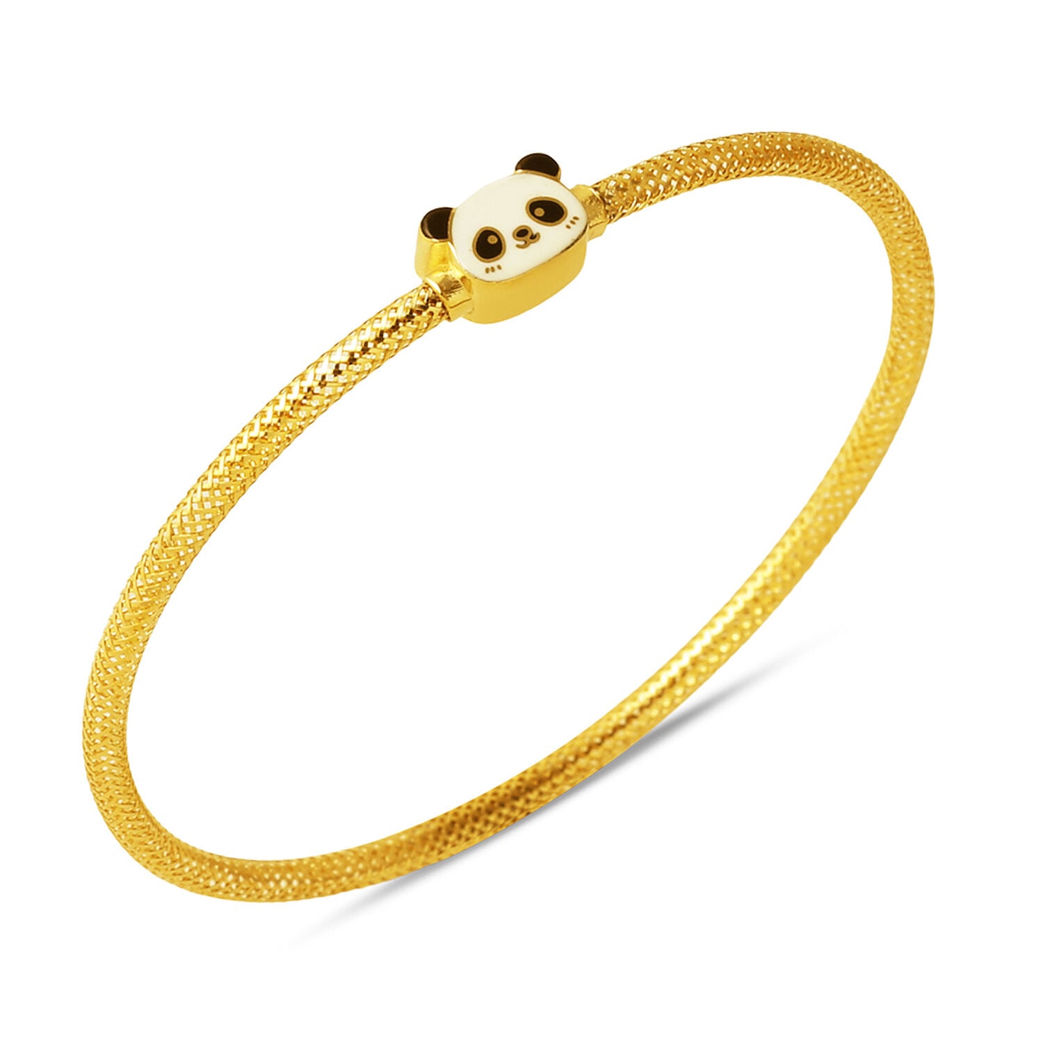 14K Yellow Gold Italian Panda Enamel Children's Bangle