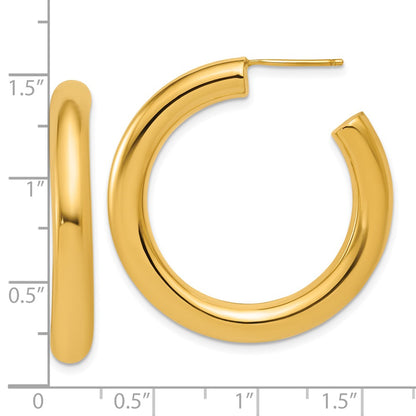 14K Yellow Gold Polished 5.0 x 35mm Tube C-Hoop Post Earrings