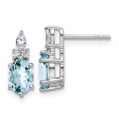 14K White Gold Diamond and 7x5 Oval March/Aquamarine Post Earrings