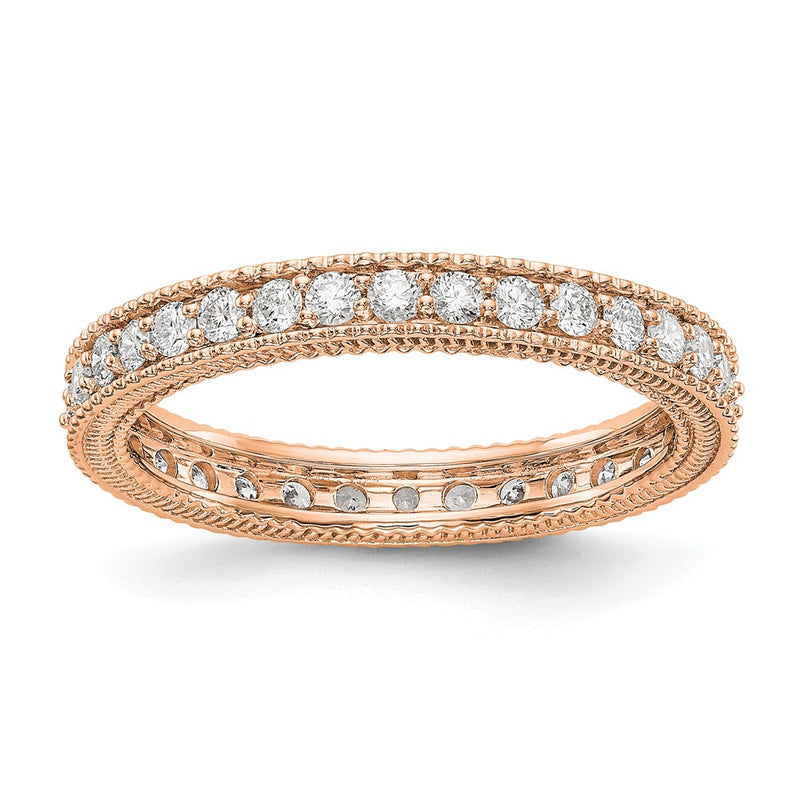 14K Rose Gold Polished 3/4CT Milgrain Edge Diamond Eternity Wedding Band Ring