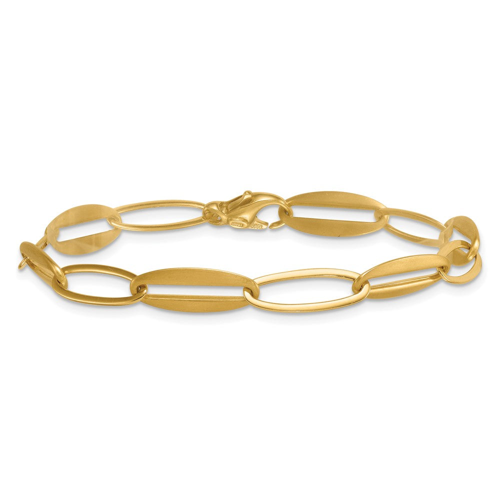 14K Yellow Gold Brushed and Polished 7.25mm Long Oval Link 7.5 Inch Bracelet