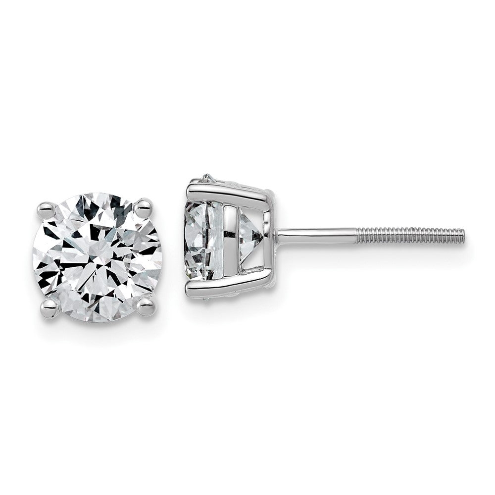 14K White Gold 4 carat Lab Grown Diamond VS/SI+ G+ Round Complete Four Prong Lightweight Screwback Stud Earrings