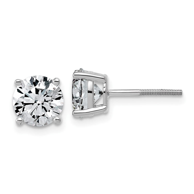 14K White Gold 4 carat Lab Grown Diamond VS/SI+ G+ Round Complete Four Prong Lightweight Screwback Stud Earrings