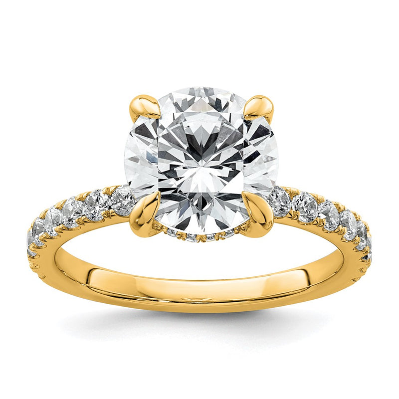 14K Yellow Gold 3 1/2 carat Certified Lab Grown Diamond VS+ F+ Round Complete Solitaire with Flair Engagement Ring