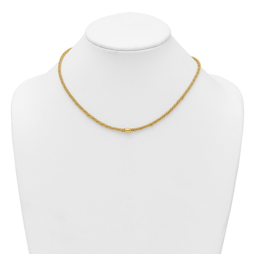 14K Yellow Gold Polished and Textured Twisted with Bead 17 Inch Necklace