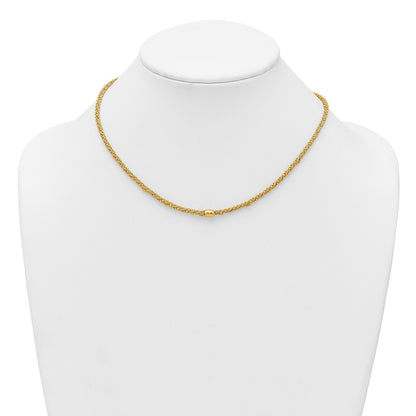 14K Yellow Gold Polished and Textured Twisted with Bead 17 Inch Necklace