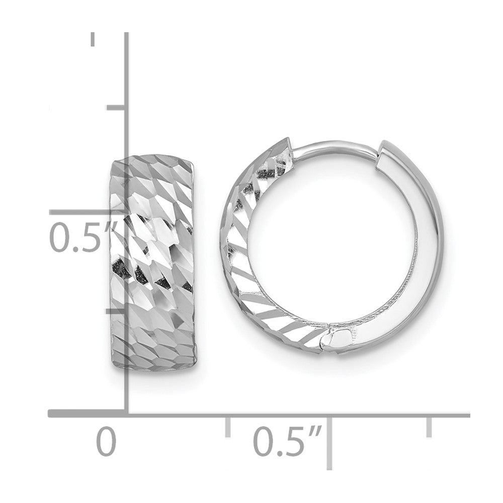 14K White Gold Polished 5.0mm Diamond-cut Round Hinged Hoop Earrings