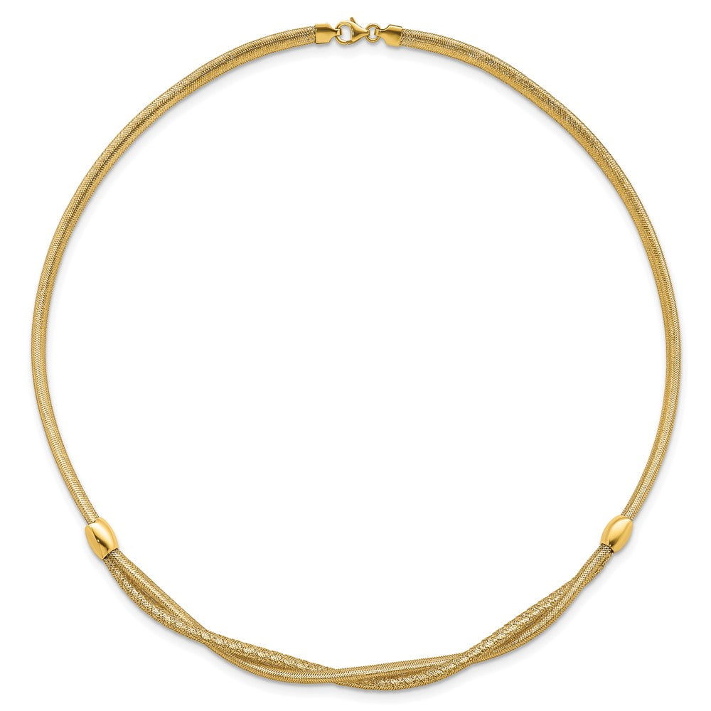 14K Yellow Gold Polished Twisted with Beads 7mm Flexible Mesh 18 Inch Necklace