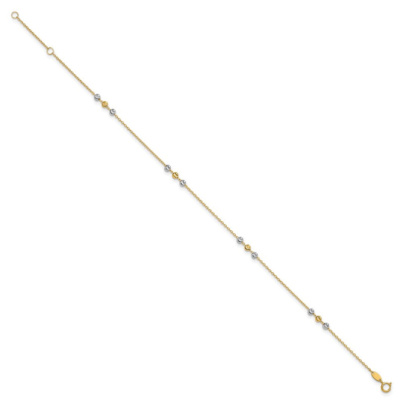 14K Two-Tone Gold Two-tone Diamond-cut Beaded 4-Station 9 Inch Plus 1 Inch Extender - Total 10 Inch Anklet