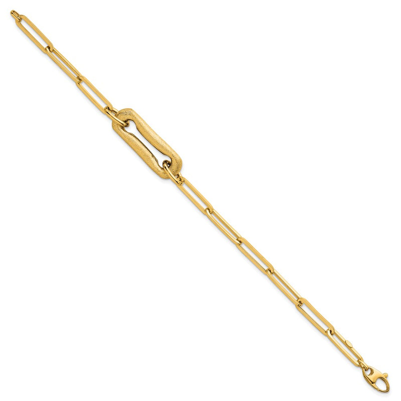 14K Yellow Gold Polished And Brushed Paperclip Link 7.75 Inch Bracelet