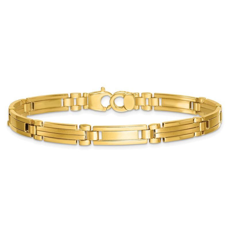 14K Yellow Gold Polished and Brushed 6.7mm Fancy Multi Link Bar 8.25 Inch Bracelet