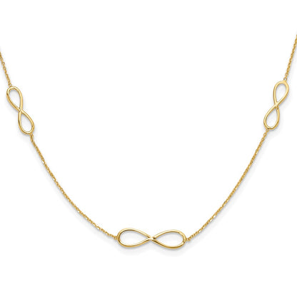 14K Yellow Gold Polished Infinity Symbol 16 Inch 3-Station Necklace Plus 2 Inch Extender