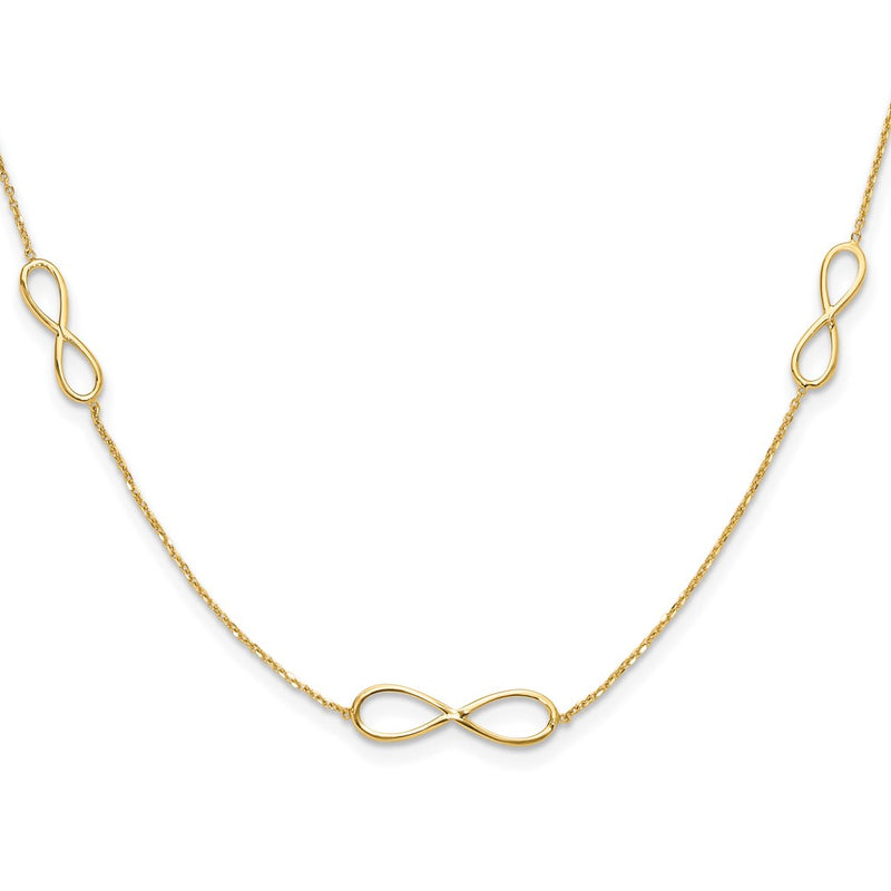 14K Yellow Gold Polished Infinity Symbol 16 Inch 3-Station Necklace Plus 2 Inch Extender