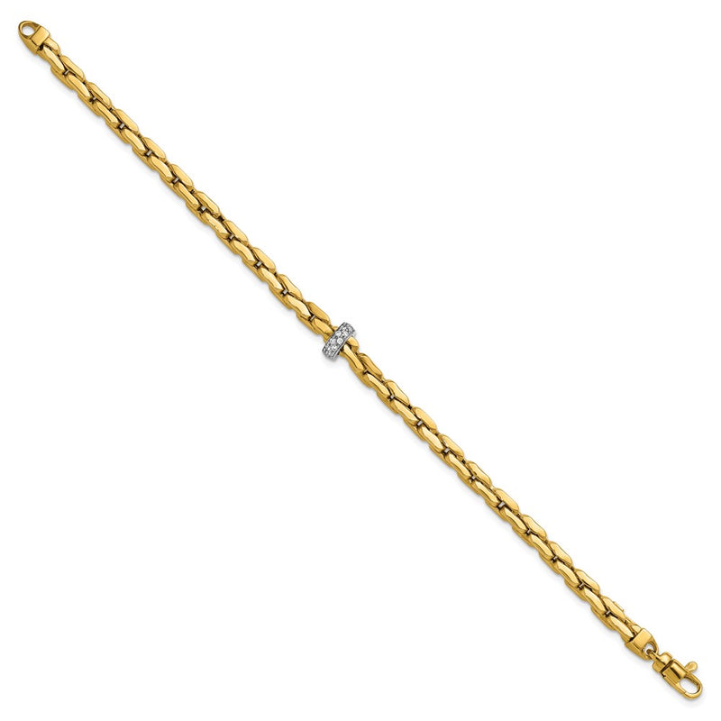 14K Two-Tone Gold Two-tone Polished Fancy Link with CZ Bead 7.5 Inch Bracelet