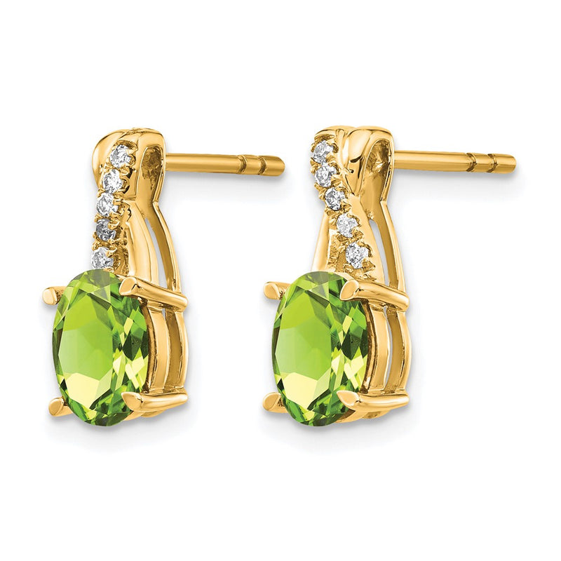 14K Yellow Gold 7x5 Oval August/Peridot and Diamond Post Earrings