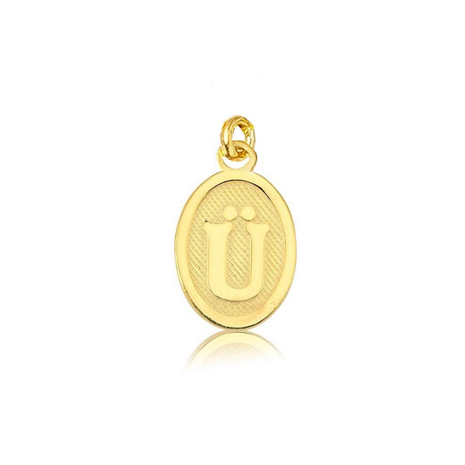 14K Yellow Gold U Initial Oval Pendant