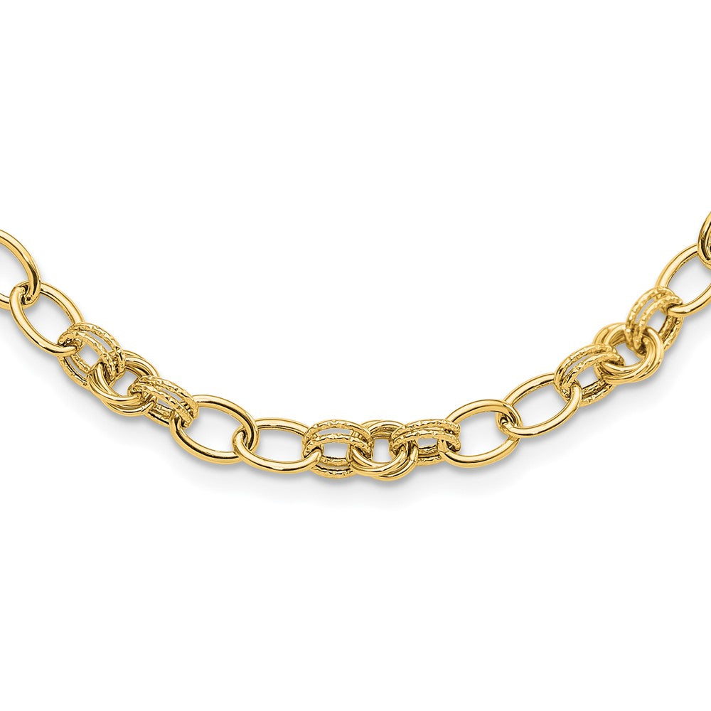 14K Yellow Gold Polished and Textured 6mm Fancy Link 18.5 Inch Necklace