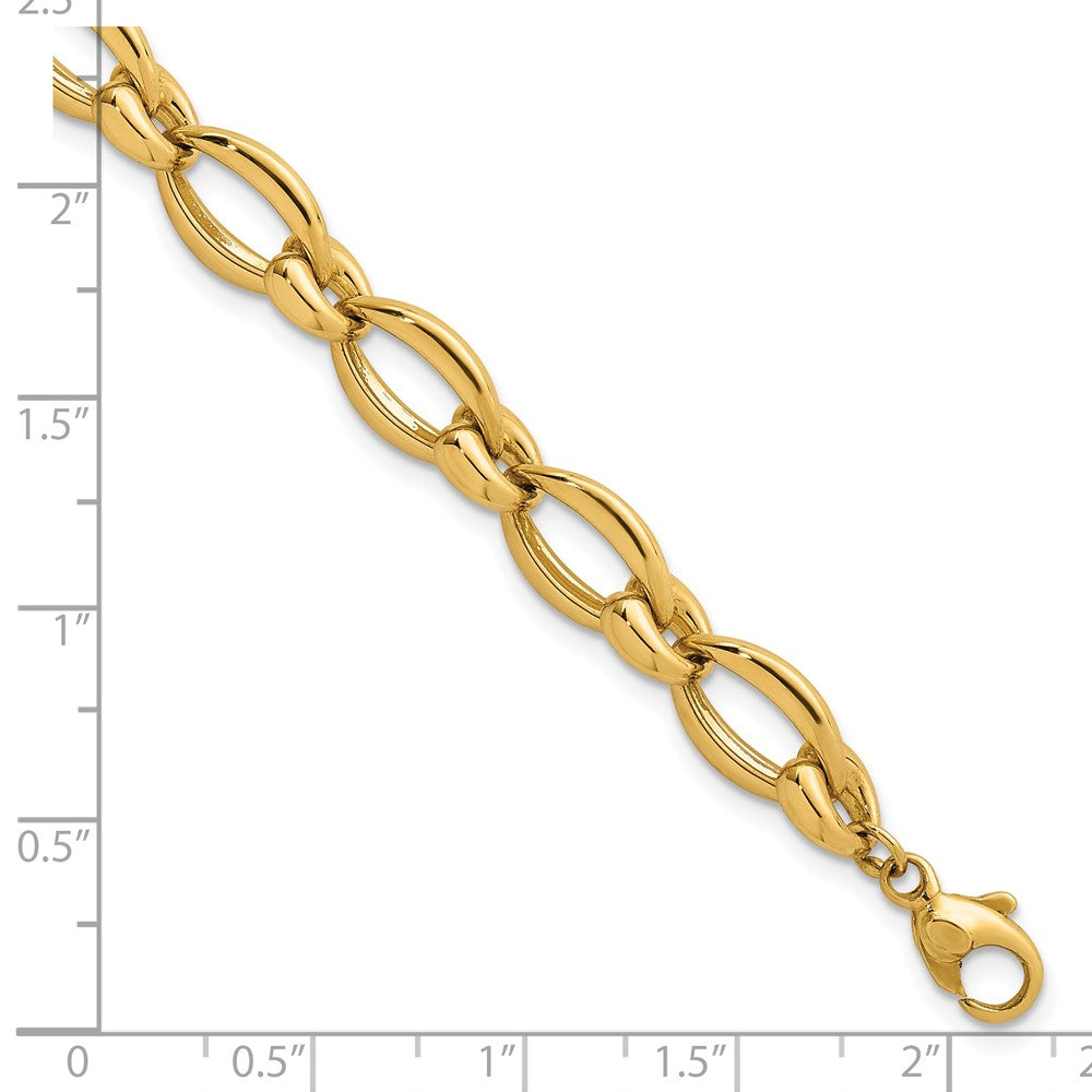 14K Yellow Gold Polished 8.75mm Round and Oval Fancy Link 7.5 Inch Bracelet