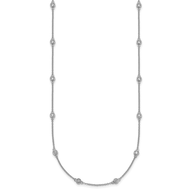 14K White Gold Complete 5/8 carat Bezel-set Diamond and Cable Chain 18-Station 18 Inch Necklace