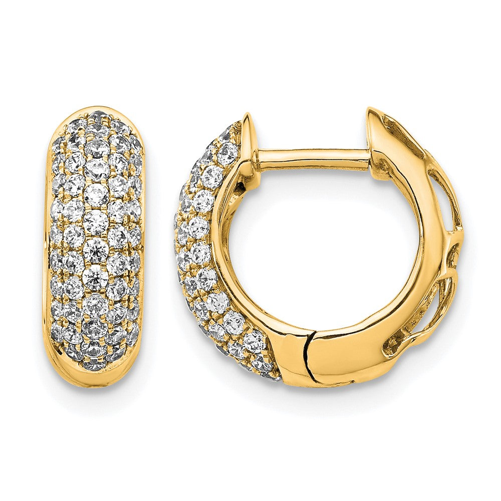 14K Yellow Gold 3/4 carat Diamond Pave Hinged Hoop Earrings
