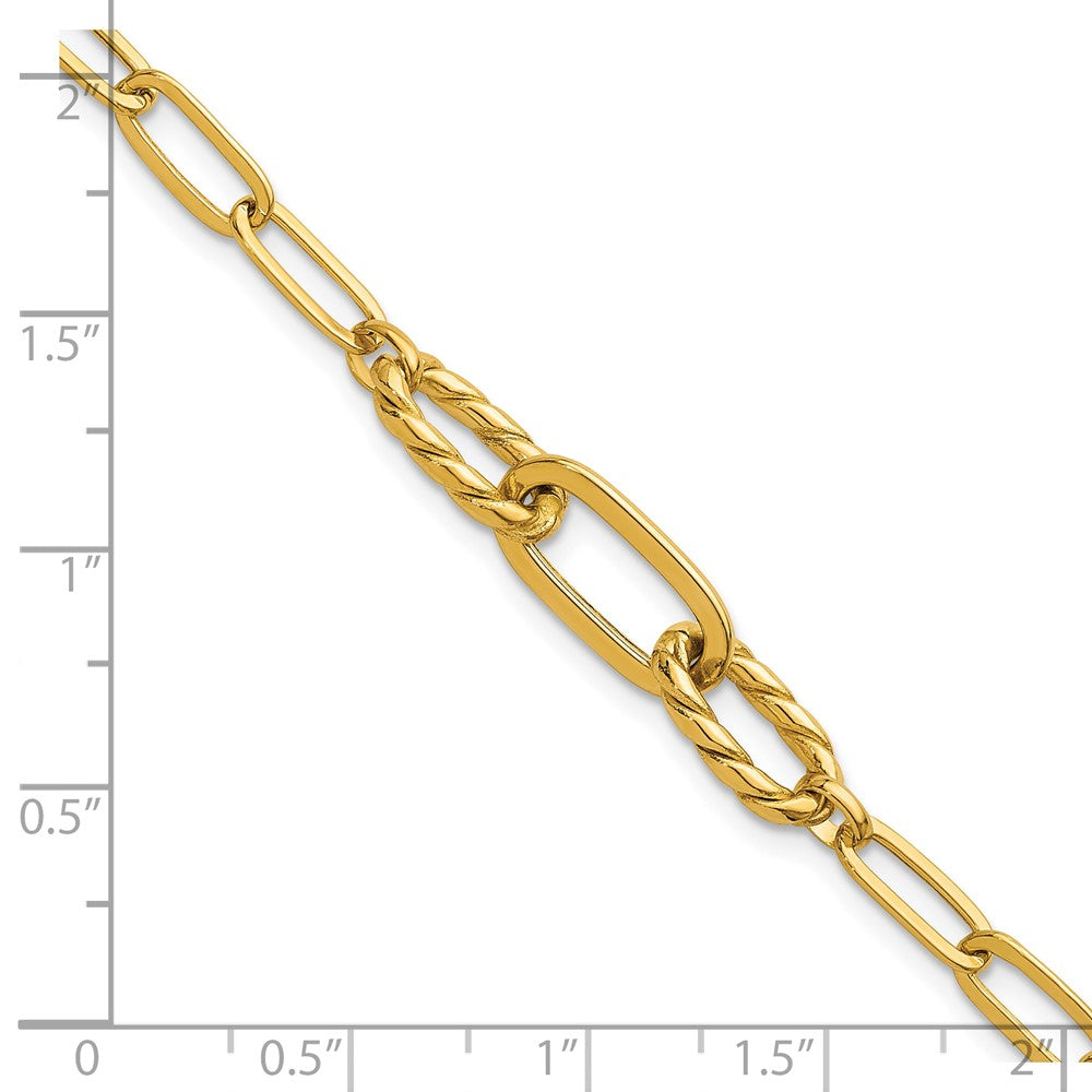 14K Yellow Gold Polished Fancy Oval and Twisted Link 7.5 Inch Paperclip Bracelet