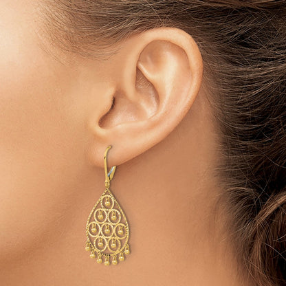 14K Yellow Gold Polished Diamond-cut Chandelier-Style Fringed Dangle Leverback Earrings