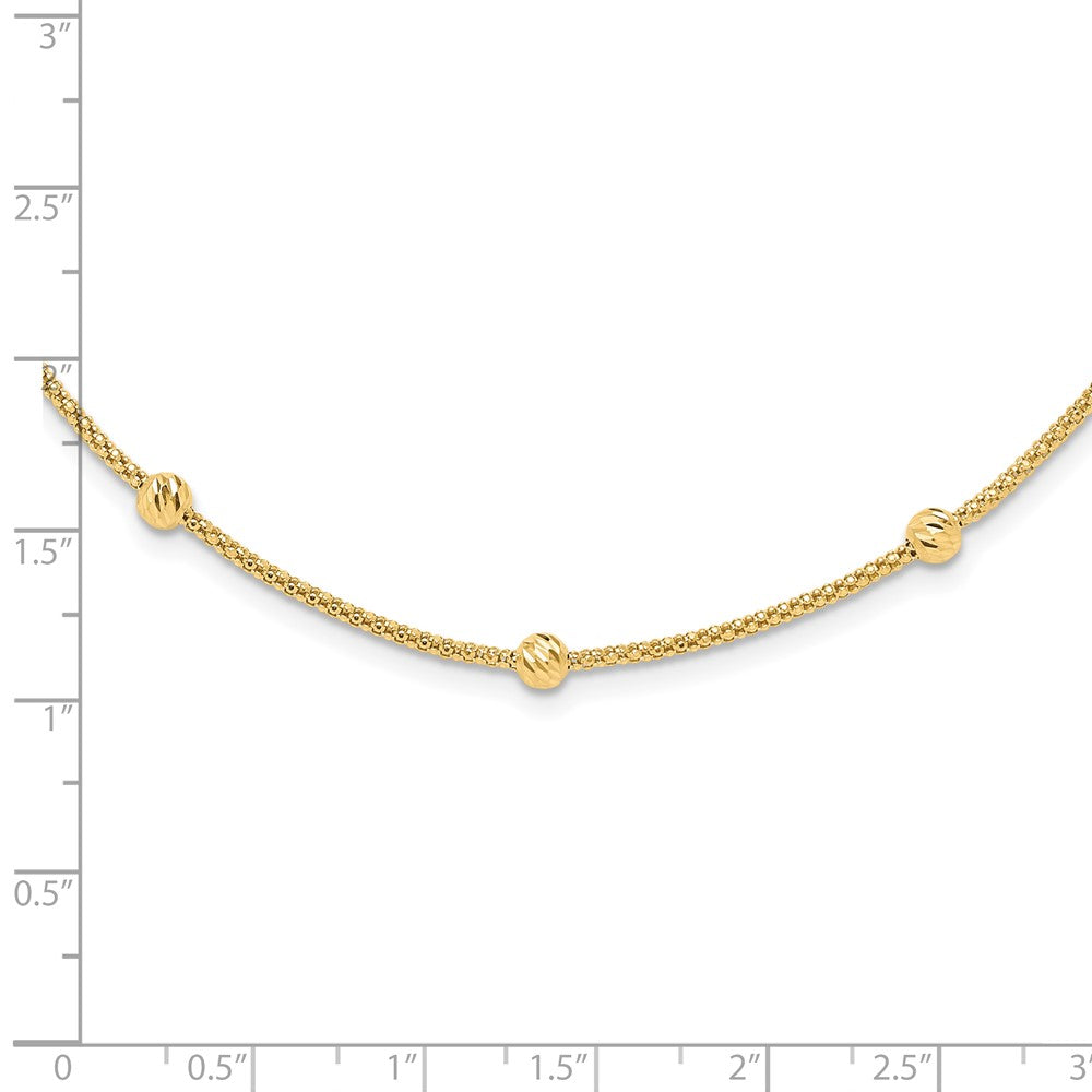 14K Yellow Gold Polished Diamond-cut Beads and Mesh Chain 17 Inch Necklace