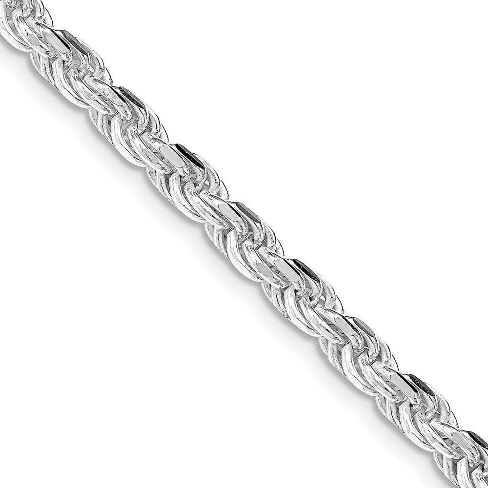 Sterling Silver Rhodium-plated 4.25mm Diamond-cut Rope 30 Inch Chain