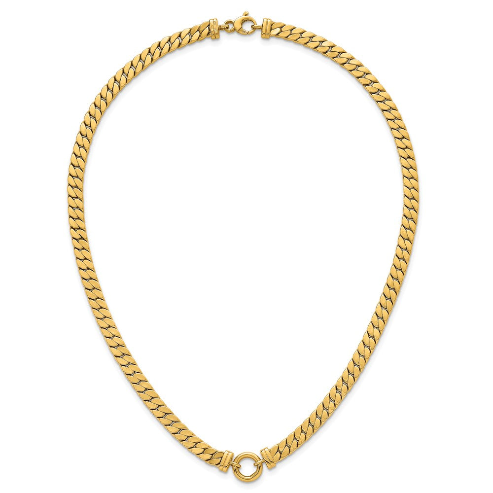 14K Yellow Gold Polished Flat Curb Link with Center Circle Element 18 Inch Necklace