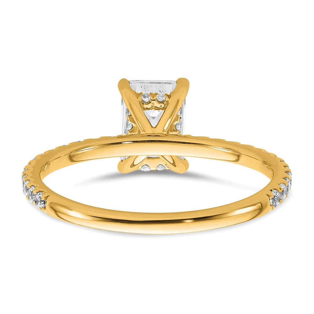 14K Yellow Gold 1 3/8 carat Certified Lab Grown Diamond VS/SI+ G+ Emerald Complete Solitaire with Flair Engagement Ring