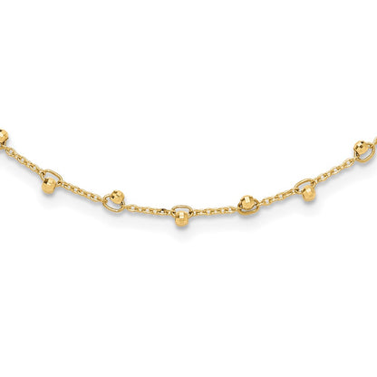 14K Yellow Gold Polished and Diamond-cut Beaded 16 Inch Necklace Plus 2 Inch Extender