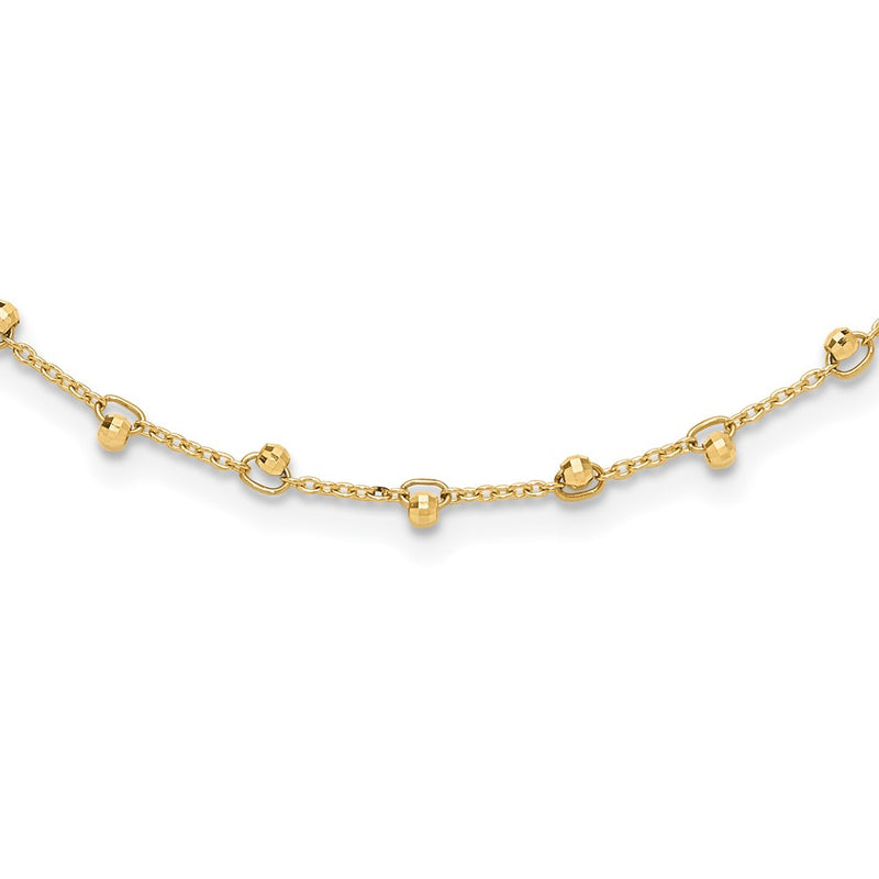 14K Yellow Gold Polished and Diamond-cut Beaded 16 Inch Necklace Plus 2 Inch Extender