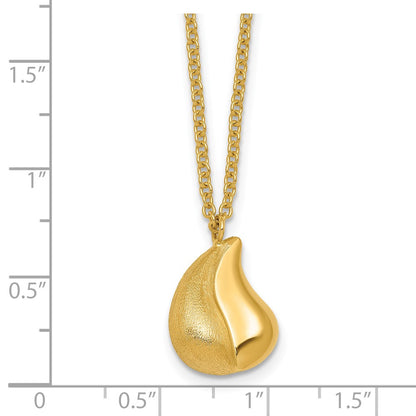 14K Yellow Gold Polished And Brushed Curved Teardrop 16 Inch Necklace Plus 2 Inch Extender