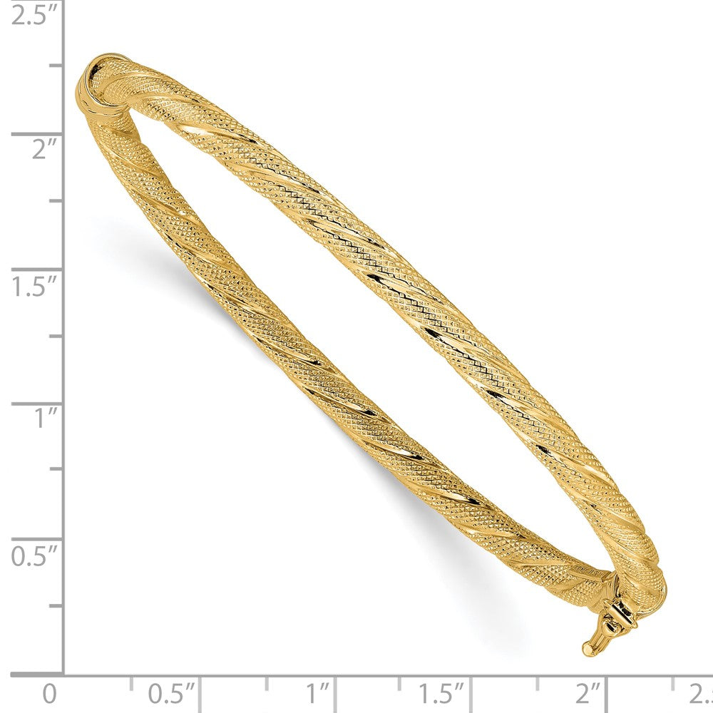 10K Yellow Gold Polished and Textured Twisted Hinged Bangle