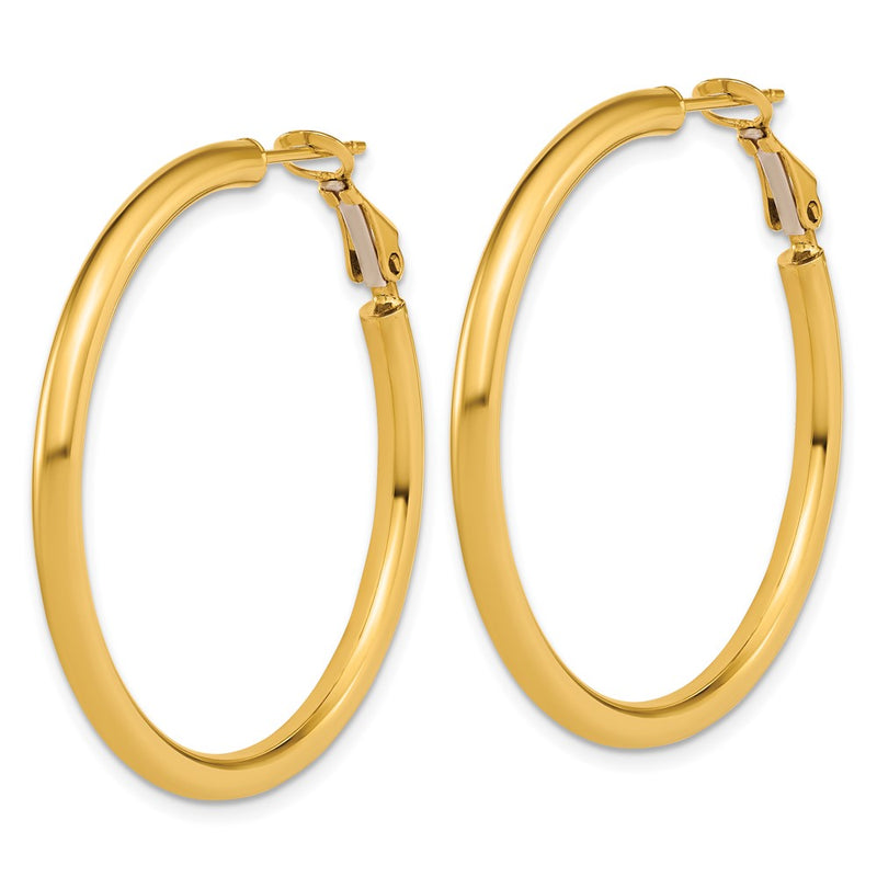 14K Yellow Gold 3x40mm Polished Round Omega Back Tube Hoop Earrings