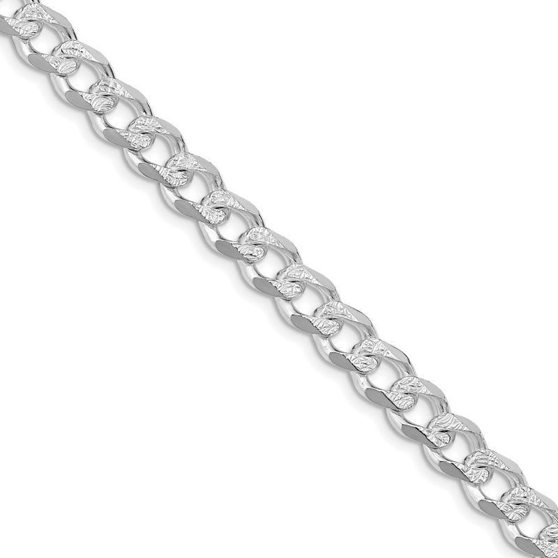 Sterling Silver Rhodium-plated 7.5mm Pav‚ Curb 26 Inch Chain