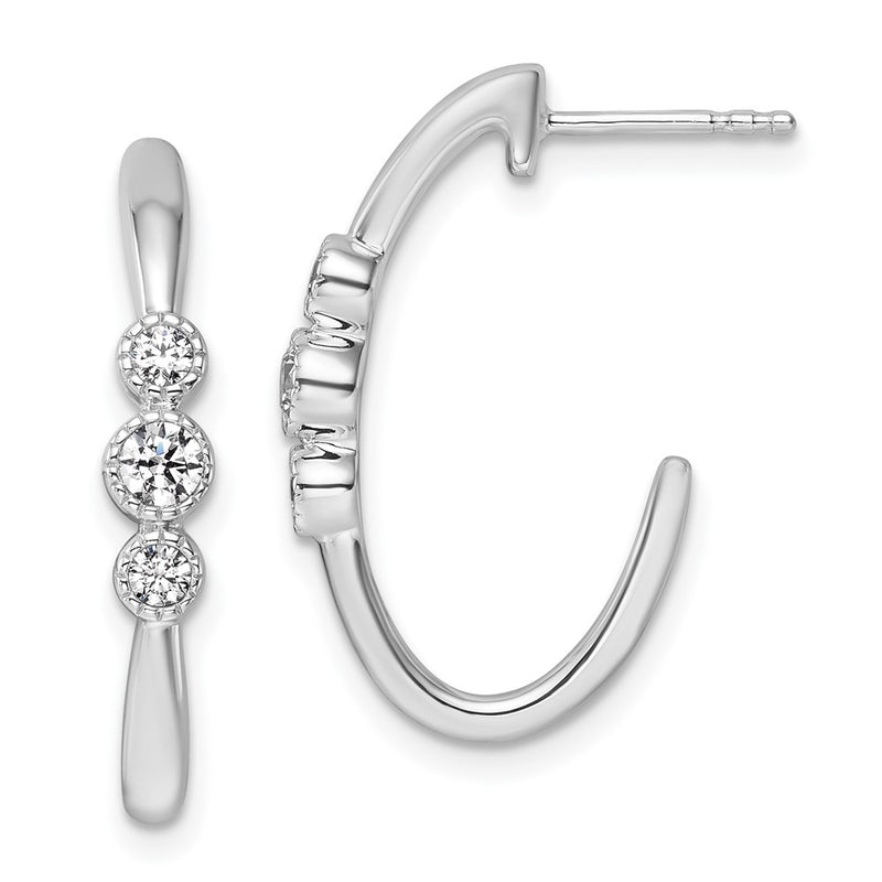 14K White Gold Polished 3/8 carat Diamond J-Hoop Post Earrings