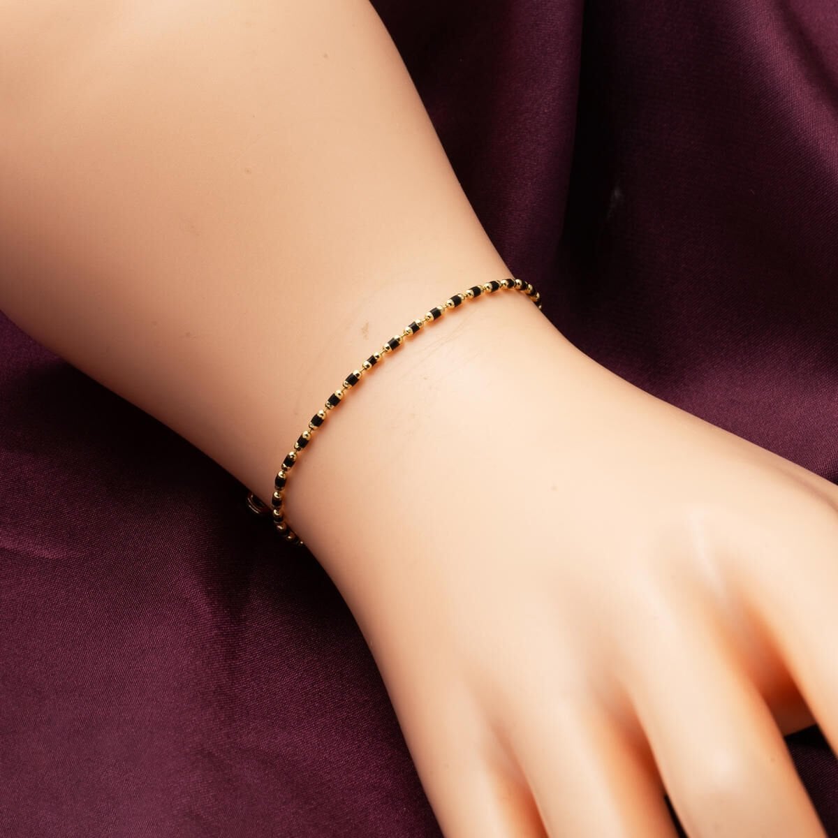 14K Yellow Gold Black Enamel Bracelet