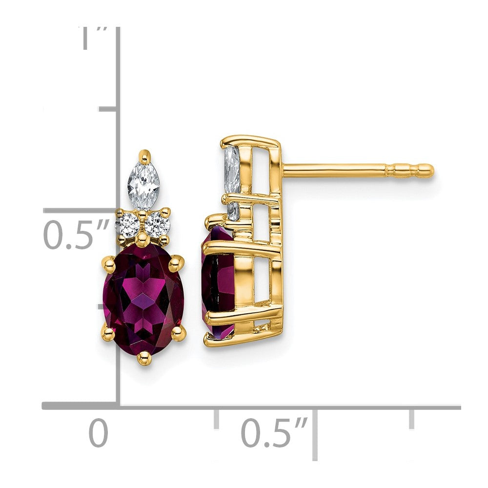 14K Yellow Gold Diamond and 7x5 Oval June/Rhodolite Garnet Post Earrings