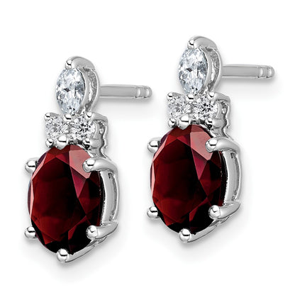 14K White Gold Diamond and 7x5 Oval January/Garnet Post Earrings