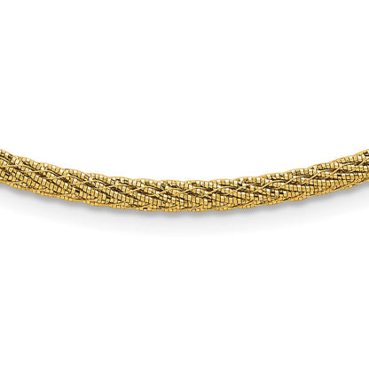 14K Yellow Gold Polished and Diamond-cut Round Woven Wire 17 Inch Necklace