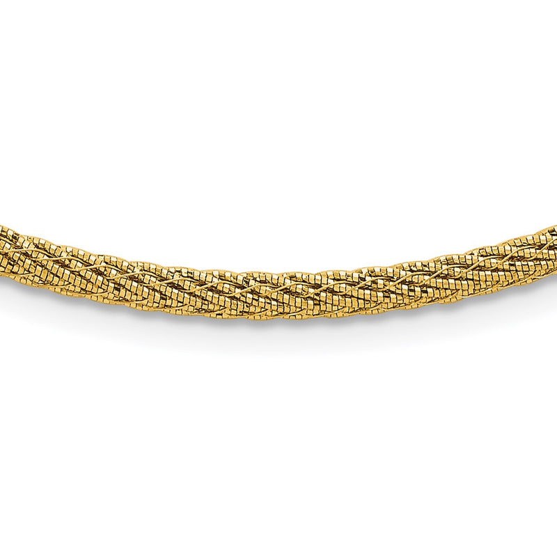 14K Yellow Gold Polished and Diamond-cut Round Woven Wire 17 Inch Necklace