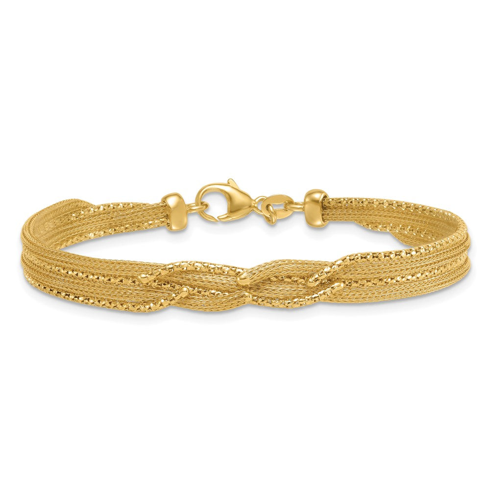 14K Yellow Gold Textured Woven Mesh Fancy Chain Bracelet