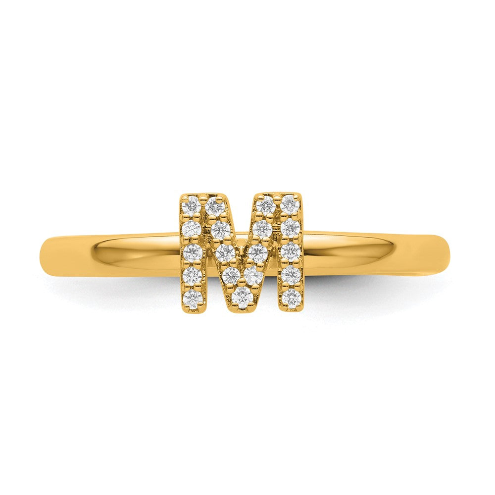 14K Yellow Gold Stackable Diamond Initial M Size 7 Ring