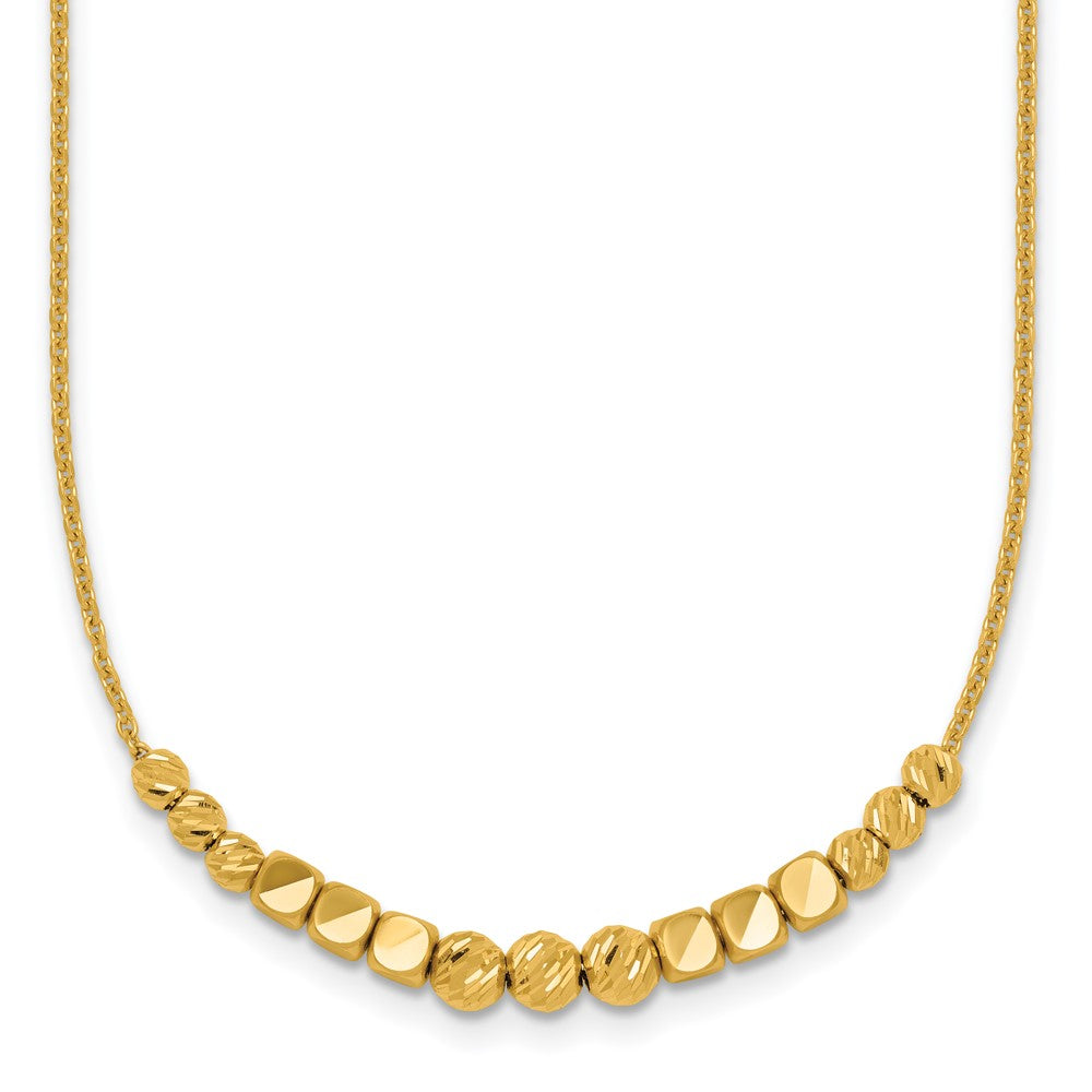 14K Yellow Gold Polished Diamond-cut and Square Beaded 16 Inch Necklace Plus 2 Inch Extender